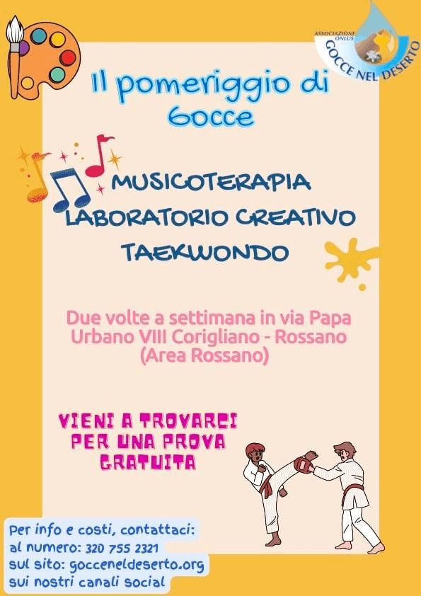 Avvio corsi di Musicoterapia e di Taekwondo - gocce nel deserto